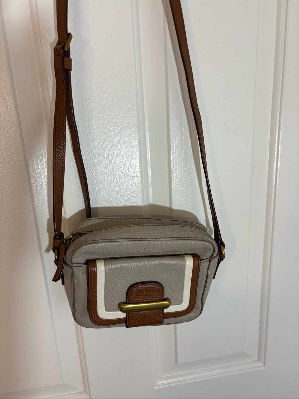 Fossil Taupe and Brown Leather Crossbody Bag